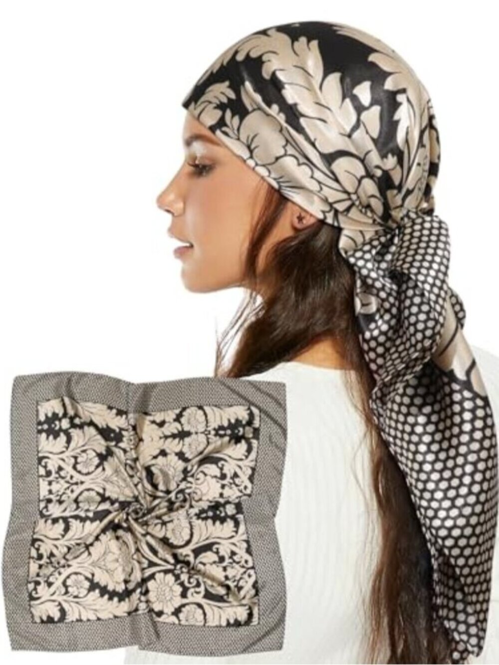 🆕 35” Satin Head Scarf for Women Silk Scarf Hair Bandanas Women Large Square